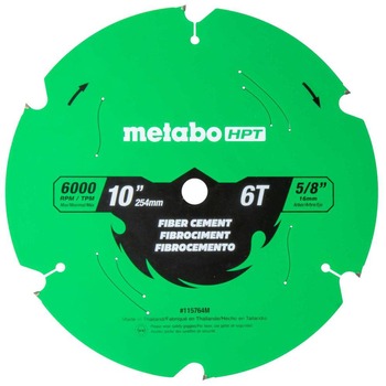 Metabo HPT 10 in. 6-Tooth Industrial PTFE Fiber Cement Blade - 115764M