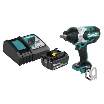 IMPACT WRENCHES | Makita 18V LXT Brushless High-Torque 1/2 in. Square Drive Cordless Impact Wrench with Lithium-Ion Battery and Charger Starter Pack Bundle (4 Ah) - XWT08ZBL1840BDC1