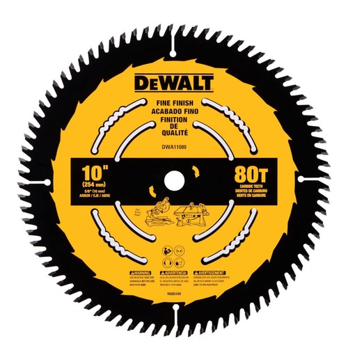 Circular Saw Blades | Dewalt DWA11080 10 in. 80T Tungsten Carbide-Tipped Steel Fine Finish Circular Saw Blade image number 0