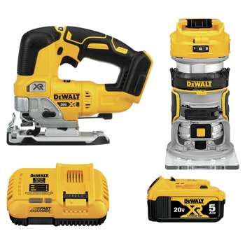 Dewalt DCK201P1 20V MAX XR Brushless Lithium-Ion Cordless Jig Saw and Compact Router Woodworking Combo Kit (5 Ah)