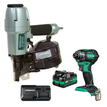 COIL NAILERS | Metabo HPT Pneumatic Siding Nailer and 18V Impact Driver Pro Bundle Kit (5 Ah) - KNV65AH2M