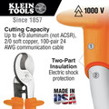 Cable and Wire Cutters | Klein Tools 63050-INS Insulated Cable Cutter with One-Hand Shearing for Aluminum, Soft Copper, and Communications Cable image number 1