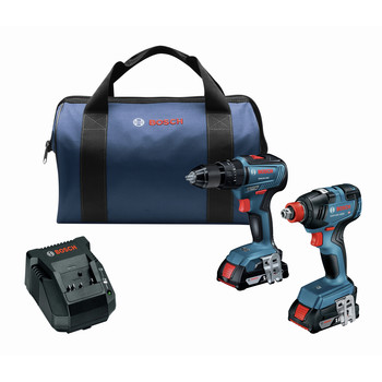 Factory Reconditioned Bosch GXL18V-240B22-RT 18V Brushless Lithium-Ion 1/2 in. Cordless Hammer Drill/Driver and 2-in-1 Bit/Socket Impact Driver/Wrench Combo Kit with 2 Batteries (2 Ah)