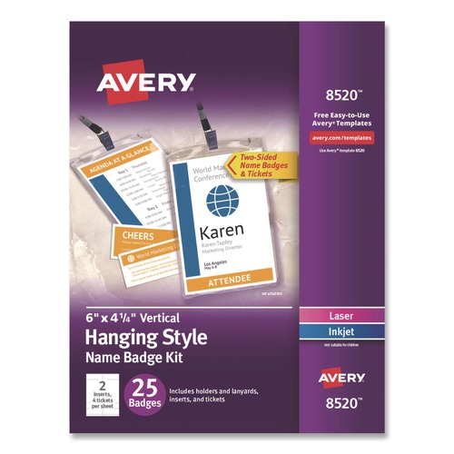 July Member-Exclusive Offer Save 10% off on One Item | Avery 08520 4.25 in. x 6 in. Top Load Lanyard-Style Badge Holder with Laser/Inkjet Inserts - White (25/Pack) image number 0