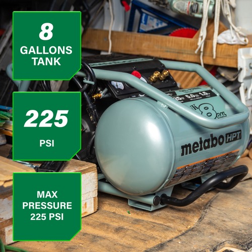 Metabo HPT THE TANK 1.5 HP 8 Gallon Oil-Free Trolley Air