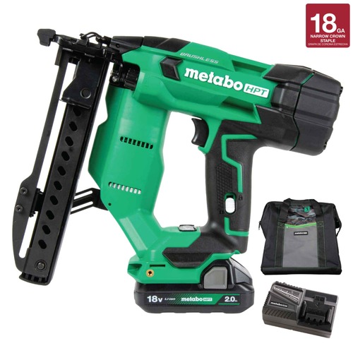 Crown Staplers | Metabo HPT N1804DAM 18V MultiVolt Brushless 18-Gauge Lithium-Ion 1/4 in. Cordless Narrow Crown Stapler Kit (2 Ah) image number 0
