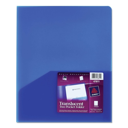July Member-Exclusive Offer Save 10% off on One Item | Avery 47811 20-Sheet Capacity 11 in. x 8.5 in. Plastic Two-Pocket Folder - Translucent Blue image number 0