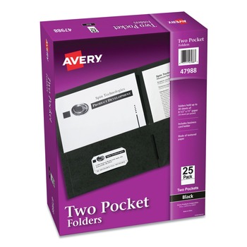Avery 40 Sheet Capacity 11 in. x 8.5 in. Two-Pocket Folder - Black (25/Box) - 47988