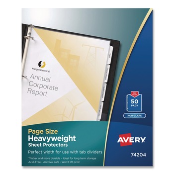 Avery 74204 Non-Glare Top-Load Poly Three-Hole Letter Sheet Protectors (50/Box)