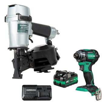 COMBO KITS | Metabo HPT Pneumatic Roofing Nailer and 18V Impact Driver Pro Bundle Kit (5 Ah) - KNV45AB2M