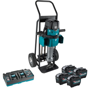 DEMO AND BREAKER HAMMERS | Makita 80V MAX (40V MAX X2) XGT Brushless Lithium-Ion 70 lbs. 1-1/8 in. Hex Cordless AWS Capable AVT Breaker Hammer Kit with 4 Batteries (8 Ah) - GMH04PL4X