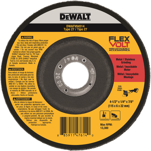 Grinding, Sanding, Polishing Accessories | Dewalt DWAFV84514 T27 FLEXVOLT Grinding Wheel 4-1/2 in. x 1/4 in. x 7/8 in. image number 0