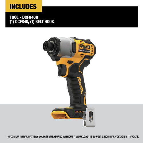 Dewalt 20V MAX Brushless Lithium Ion 1 4 in. Cordless Impact Driver Tool Only DCF840B