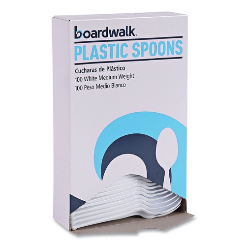  | Boardwalk BWK SPOONMWPS Mediumweight Polystyrene Teaspoons - White (100 /Box) image number 0