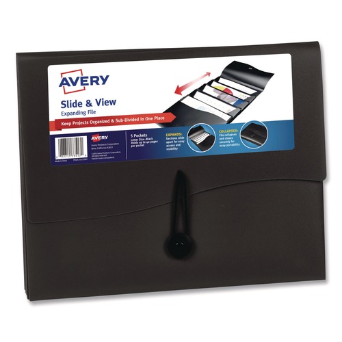 July Member-Exclusive Offer Save 10% off on One Item | Avery 73517 5 Sections Cord/Hook Closure Slide and View Expanding File - Letter, Black image number 0