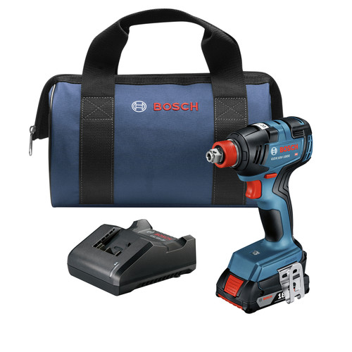 Clearance Center | Factory Reconditioned Bosch GDX18V-1800B12-RT 18V EC Brushless Lithium-Ion 1/4 in. and 1/2 in. Cordless 2-in-1 Bit/Socket Impact Driver Kit (2 Ah) image number 0