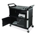 Customer Appreciation Sale! Save up to $60 on Select Tools | Rubbermaid Commercial FG409500BLA 40.63 in. x 20.75 in. x 37.81 in. 300 lbs. Capacity 3 Shelves Plastic Xtra Equipment Cart - Black image number 5