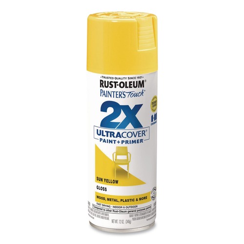 Paint | Rust-Oleum 334046 Painters Touch 2X Ultra Cover 12 oz. Aerosol Can Spray Paint - Gloss Sun Yellow (6/Carton) image number 0