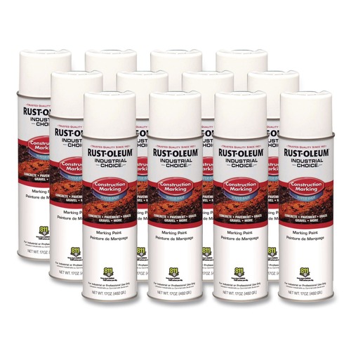 Paint | Rust-Oleum 264692 Industrial Choice M1400 System 17 oz. Aerosol Can Water-Based Construction Marking Paint - Gloss White (12/Carton) image number 0