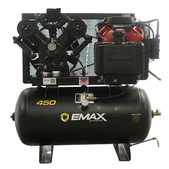 STATIONARY AIR COMPRESSORS | EMAX 18 HP 30 Gallon Electric Start 2-Stage Industrial V4 Pressure Lubricated Solid Cast Iron Pump 39 CFM at 100 PSI Gas-Powered Air Compressor - EGES1830ST