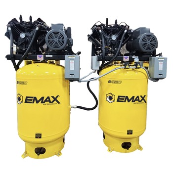 STATIONARY AIR COMPRESSORS | EMAX Two E450 Series 10 HP 120 gal. 2 Stage Pressure Lubricated 3-Phase 78 CFM @100 PSI Solo Mounted Alternating Patented SILENT Air Compressor - ESP10A120V3