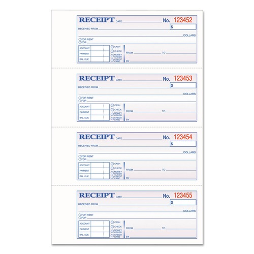 Adams 7 x 2.75 Three-Part Carbonless Casebound (Hard Cover) Money/Rent Receipt Book, 200 Forms Total - TCH1185