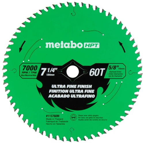 Circular Saw Blades | Metabo HPT 115760M 7-1/4 in. 60-Tooth Industrial PTFE Circular Saw Ultra Fine Finish Blade image number 0