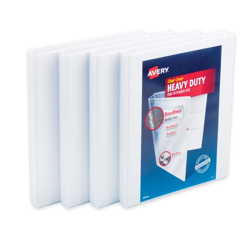 July Member-Exclusive Offer Save 10% off on One Item | Avery 79709 3 Slant Rings 0.5 in. Capacity 11 in. x 8.5 in. Heavy-Duty Non Stick View Binder with DuraHinge - White (4/Pack) image number 0