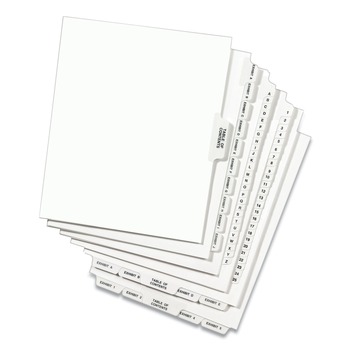 Avery 01400 11 in. x 8.5 in. 26-Tab A to Z Avery Style Preprinted Legal Exhibit Side Tab Index Dividers - White (1-Set)