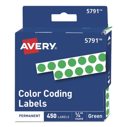  | Avery 5791 0.25 in. Diameter Handwrite-Only Permanent Self-Adhesive Round Color-Coding Labels in Dispensers - Green (450/Pack) image number 0