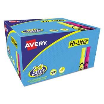 Avery AVE98189 Chisel Tip Desk-Style HI-LITER Highlighter Value Pack - Assorted Ink/Barrel Colors (24/Pack)