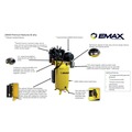 Stationary Air Compressors | EMAX ESP10V080V1 10 HP 80 Gallon 2-Stage Single Phase Industrial V4 Pressure Lubricated Solid Cast Iron Pump 38 CFM at 100 PSI SILENT Air Compressor image number 11