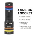 Impact Sockets | Klein Tools 651QS Quad Socket, 4 Sizes in 1 Socket, 4-in-1 Color Coded SAE Impact Rated, Heavy Duty, 1/4-Inch Drive, 3-1/2-Inch Shaft image number 1