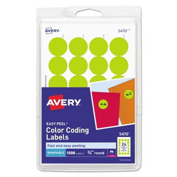 Avery 05470 0.75 in. Diameter Printable Self-Adhesive Removable Color-Coding Labels - Neon Yellow (24/Sheet, 42 Sheets/Pack)