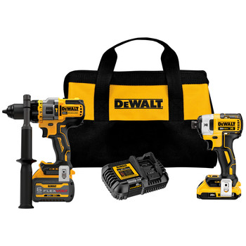 COMBO KITS | Dewalt 2-Tool Combo Kit - 20V MAX XR Brushless Cordless Impact Driver & Hammer Drill Driver Kit with (1) 2Ah & (1) 6Ah Battery - DCK2100D1T1