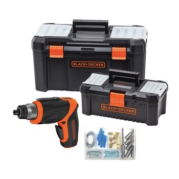 SCREW GUNS | Black & Decker BDST60129AEVBDCS40BI-BNDL 4V MAX Brushed Lithium-Ion Cordless Pivot Screwdriver with 19 in. and 12 in. Tool Box Bundle