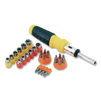 PRODUCTS | Great Neck 34-Piece 8 in. Long Handle Hex/Phillips/Slotted/Star Bits Metric/SAE Sockets Ratcheting Screw/Nut Driver Set - Yellow/Black Handle - 92018