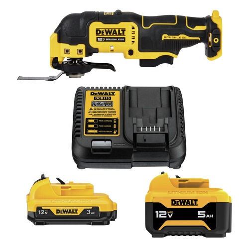 Oscillating Tools | Dewalt DCS353BDCB135C-BNDL 12V MAX XTREME Brushless Cordless Oscillating Tool with 2-Piece Lithium-Ion Batteries and Charger Starter Kit Bundle (3 Ah/5 Ah) image number 0