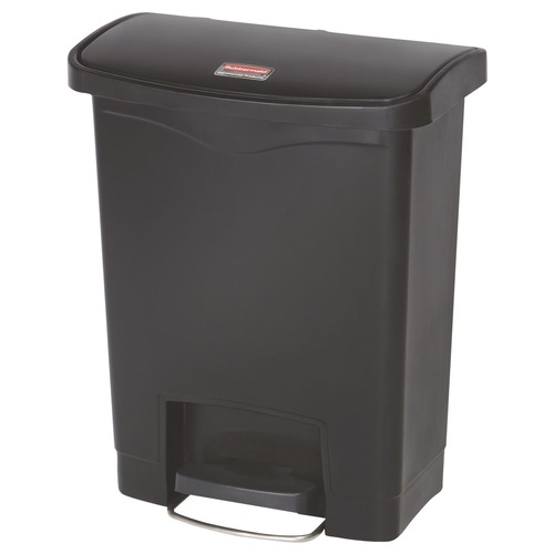 Rubbermaid Commercial Streamline 8-Gallon Front Step Style Resin Step-On Container - Black - 1883609