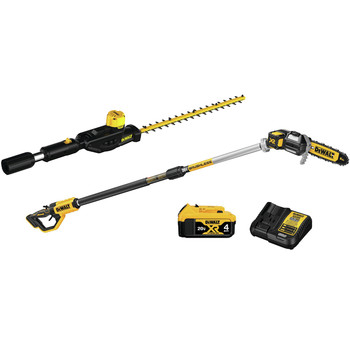 Dewalt 20V MAX XR Brushless Lithium-Ion Cordless Pole Saw and Pole Hedge Trimmer Head with 20V MAX Compatibility Bundle (4 Ah) - DCPS620M1-DCPH820BH