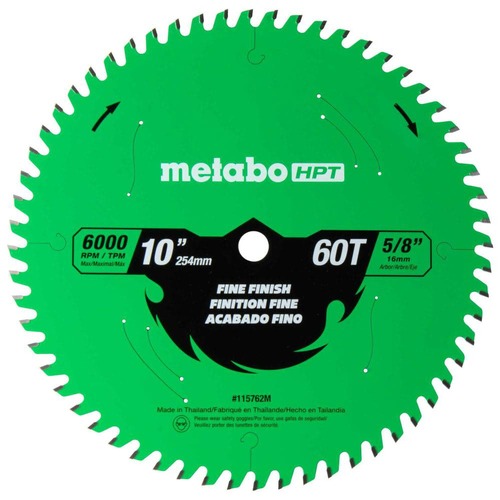 Table Saw Blades | Metabo HPT 115762M 10 in. 60-Tooth Fine Finish Blade image number 0