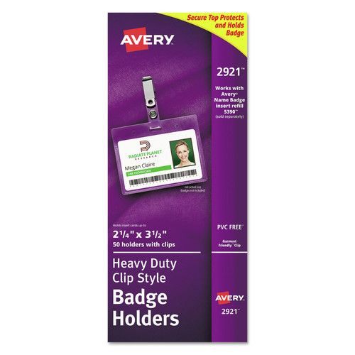 July Member-Exclusive Offer Save 10% off on One Item | Avery 02921 2-1/4 in. x 3-1/2 in. Secure Horizontal Top Clip-Style Badge Holders - Clear (50/Box) image number 0