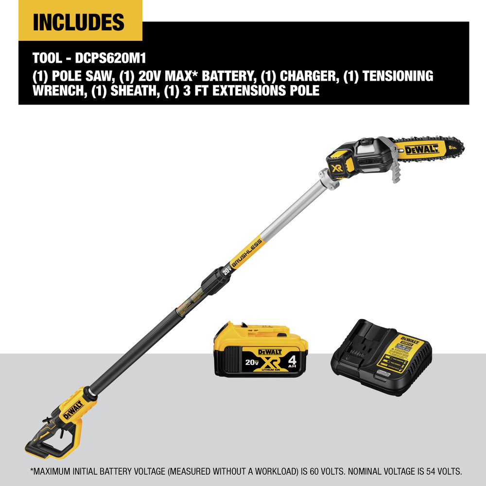 Dewalt DCPS620M1 20V MAX XR Cordless LithiumIon 4 Ah Pole Saw Kit