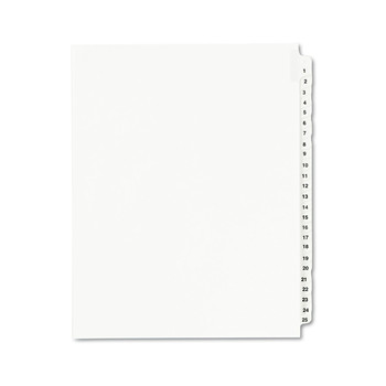 Avery 01330 25-Tab '1 - 25-ft Label 8-1/2 in. x 11 in. Preprinted Legal Exhibit Side Tab Index Dividers - White (1 Set)