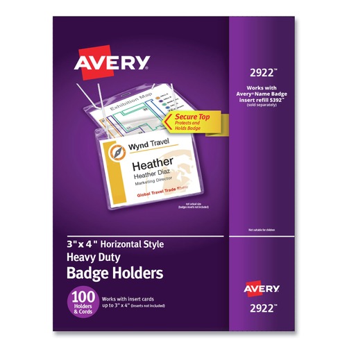 July Member-Exclusive Offer Save 10% off on One Item | Avery 02922 4 in. x 3 in. Horizontal Secure Top Hanging-Style Badge Holders - Clear (100/Box) image number 0