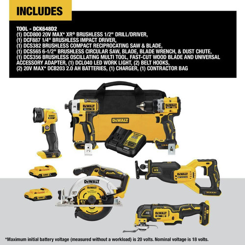 20-Volt Cordless 2-Tool Combo Kit, 1/2 In. Drill + 6-1/2 In. Circular Saw,  (2) Batteries