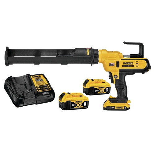 Dewalt 20V MAX 29 oz. Cordless Adhesive Gun Kit with Battery and 2 Pack 5 Ah Lithium Ion Batteries Bundle DCE570D1DCB205 2 BNDL