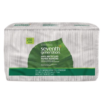 Seventh Generation 100% Recycled 11-1/2 in. x 12-1/2 in. 1-Ply Napkins - White (250/Pack) - 13713