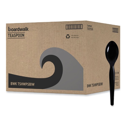  | Boardwalk BWKTSHWPSBIW Heavyweight Wrapped Polystyrene Teaspoon Cutlery - Black (1000/Carton) image number 0