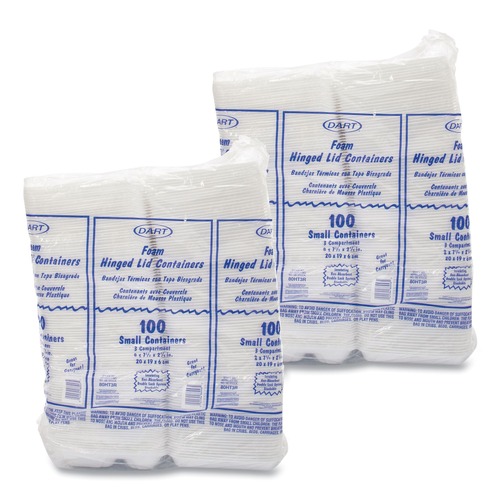  | Dart 80HT3R 3-Compartment 7.5 in. x 8 in. x 2.3 in. Foam Hinged Lid Containers - White (200/Carton) image number 0